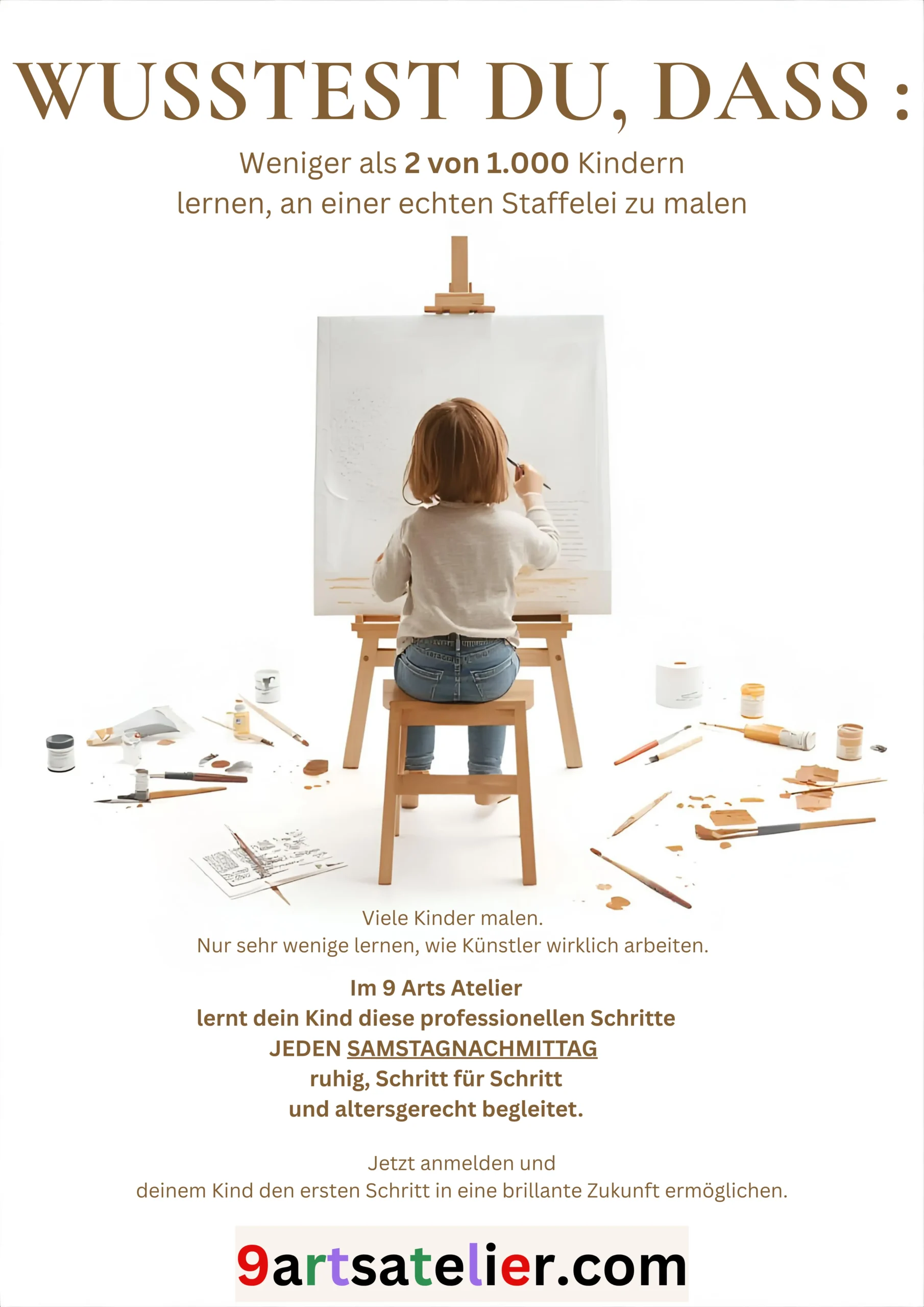 Poster: Kind malt an einer Staffelei im Atelier